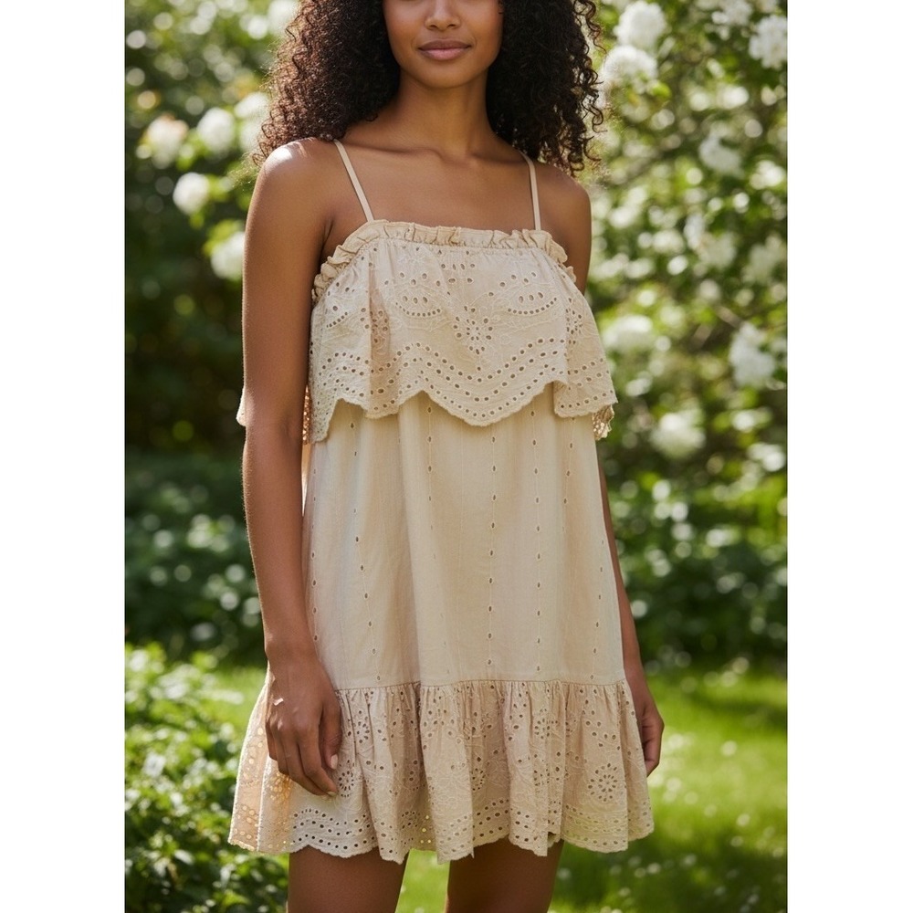 Tuckernuck Moon River Eyelet Tan Dress Derby Graduation Event Cocktail Large